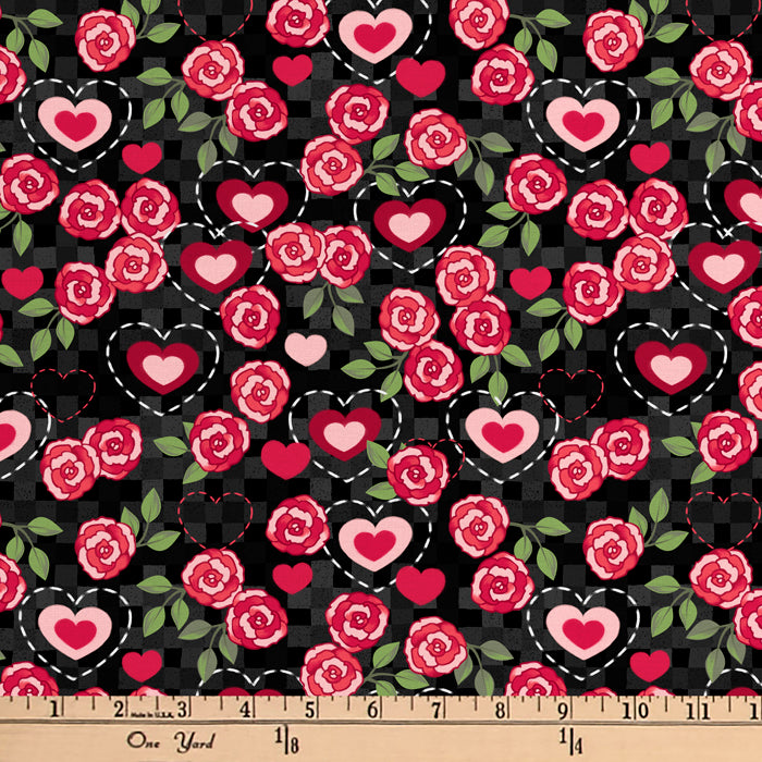 Hearts Roses Digital Cotton Print Fabric