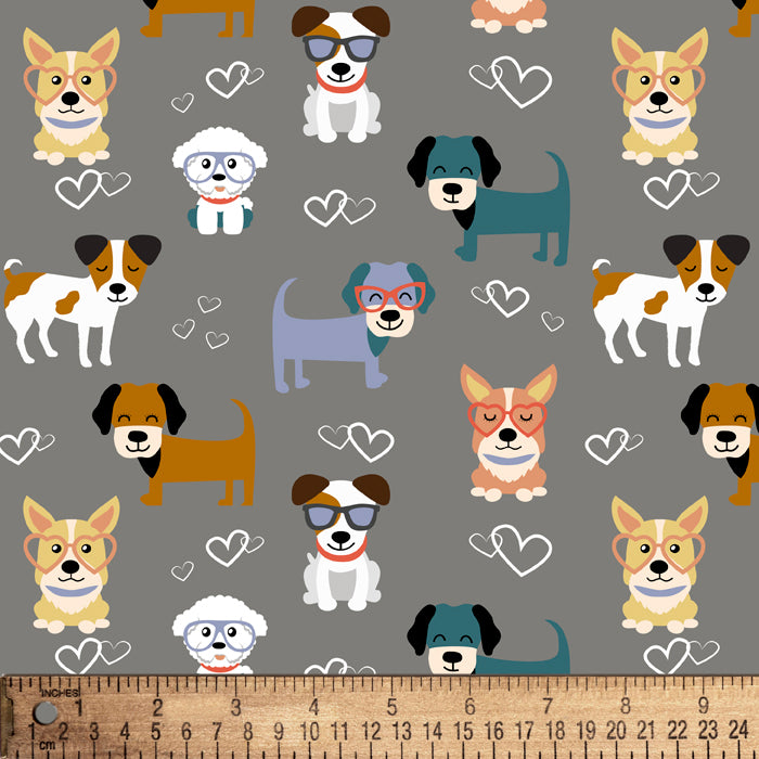 Dogs Heart Glasses Cotton Fabric