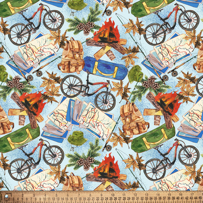 Backpacking Travel Adventures Cotton Fabric