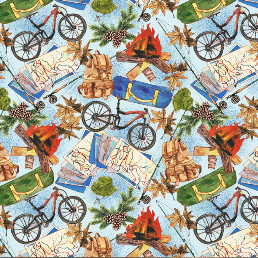 Backpacking Travel Adventures Cotton Fabric