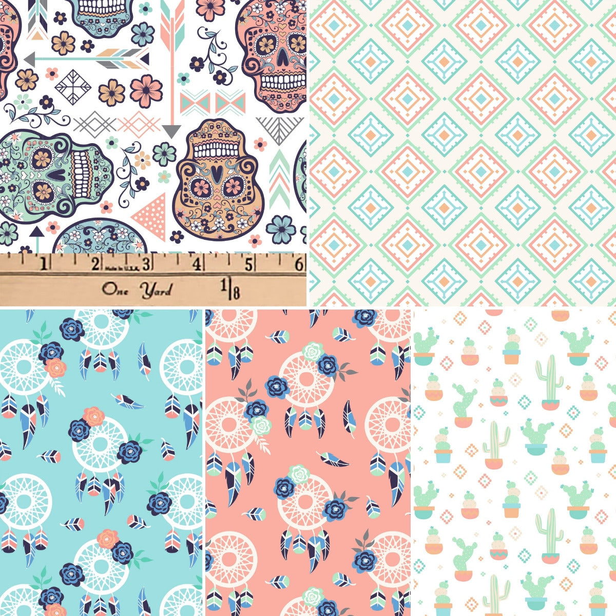 Southwest Skulls 5-piece Cotton Fabric Fat Quarter Bundle