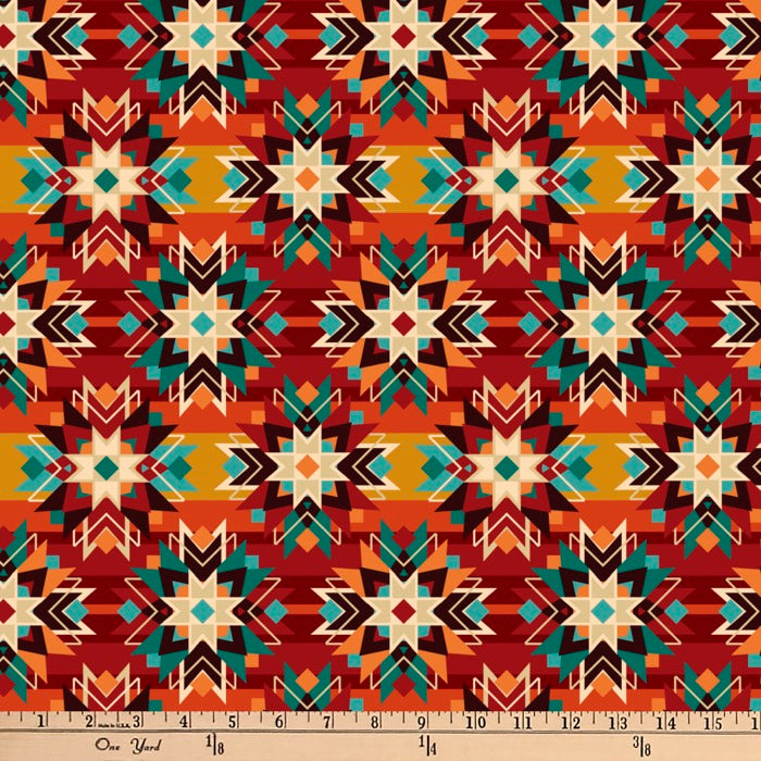 Native Argyle Red Digital Cotton Print Fabric