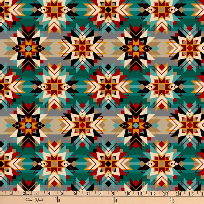 Native Argyle Teal Digital Cotton Print Fabric