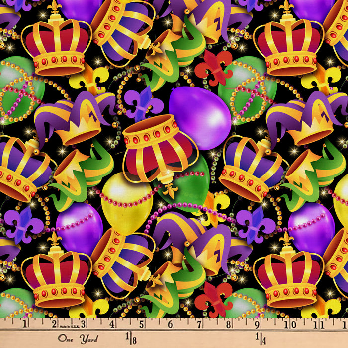 Royal Mardi Gras Party Digital Cotton Print Fabric