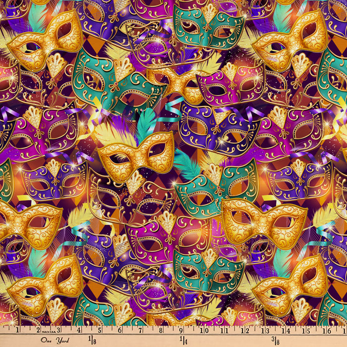 Masquerade Ball Masks Digital Cotton Print Fabric