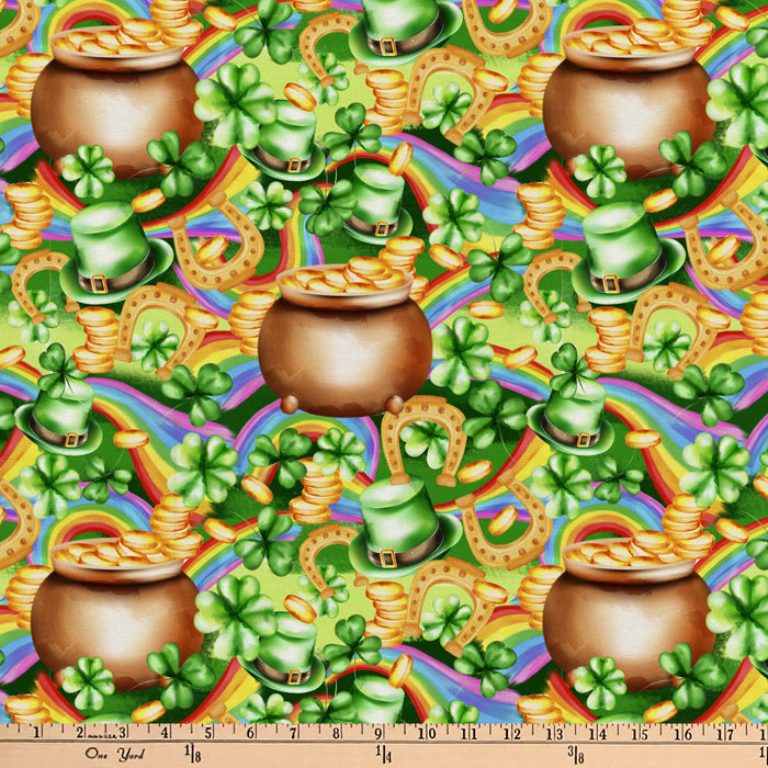 St. Patrick's Pot of Gold Digital Cotton Print Fabric