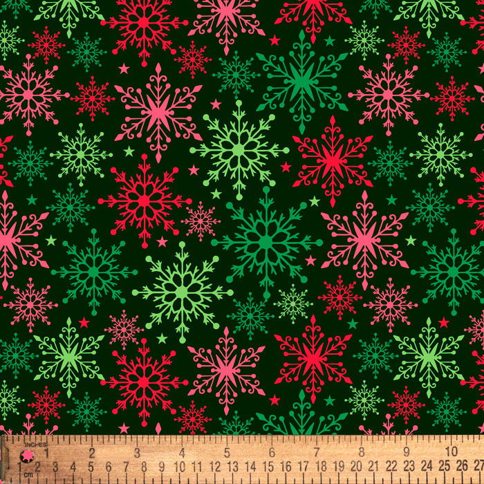 Holiday Snowflakes Green Cotton Fabric