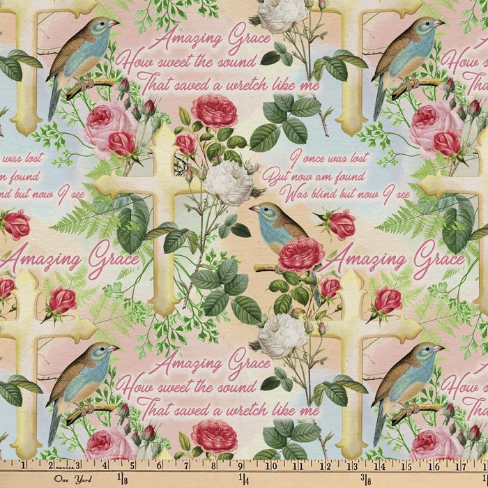 Amazing Grace Crosses Digital Cotton Print Fabric
