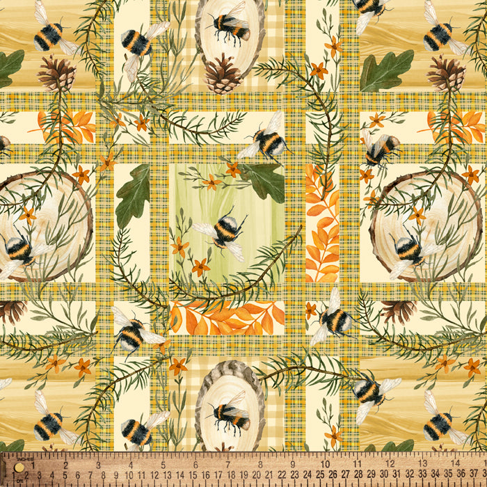 Wild Bees Patchwork Cotton Fabric