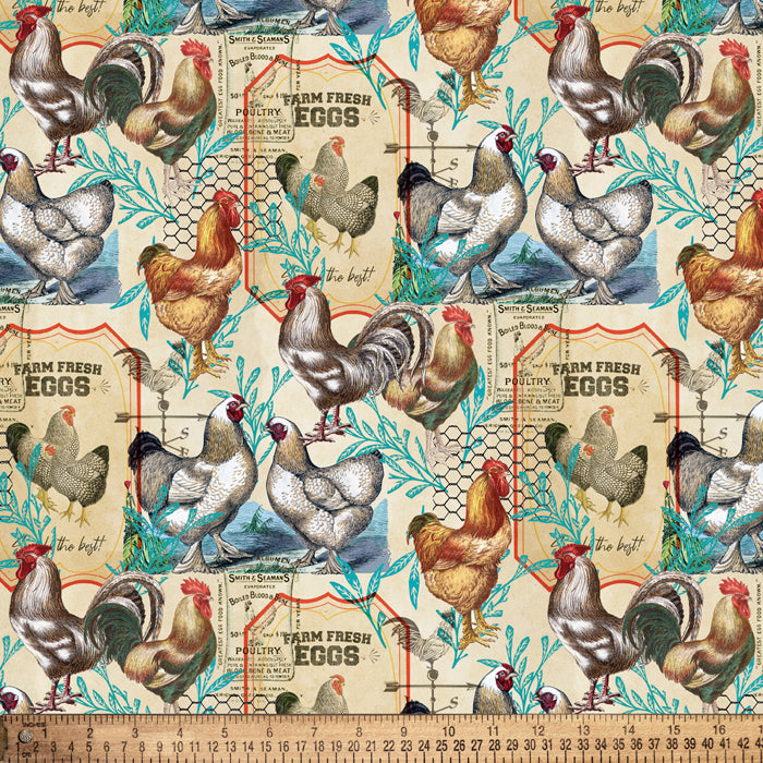 Farm Fresh Chicken Eggs Cotton Fabric