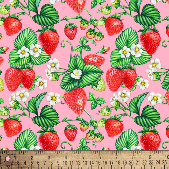 Strawberries Pink Cotton Fabric