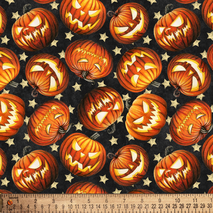 Halloween Spooky Jack-O-Lanterns Digital Cotton Print Fabric
