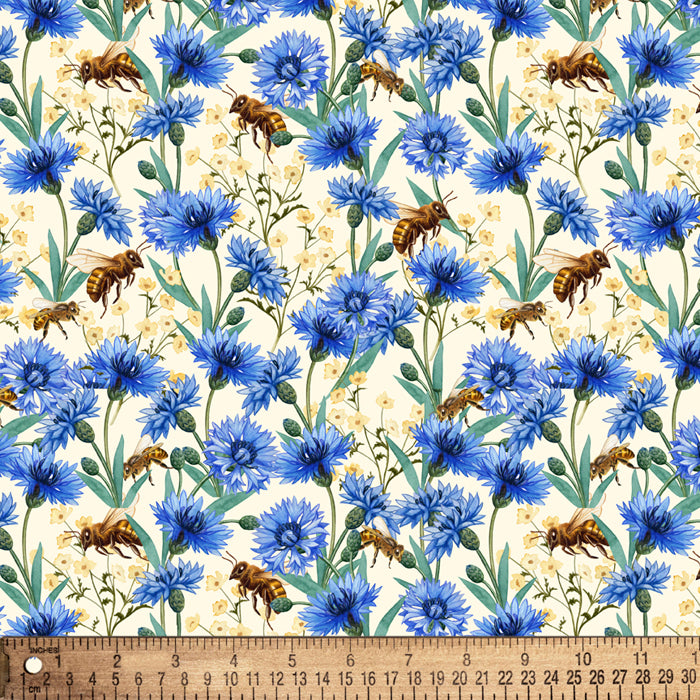 Bees Buzzing Flowers Cotton Fabric