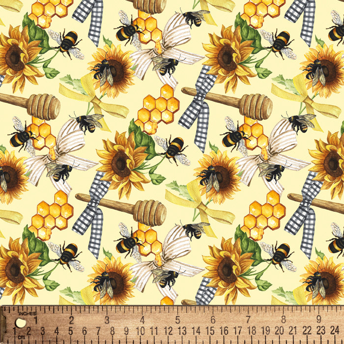 Bees Honey Sunflowers Cotton Fabric
