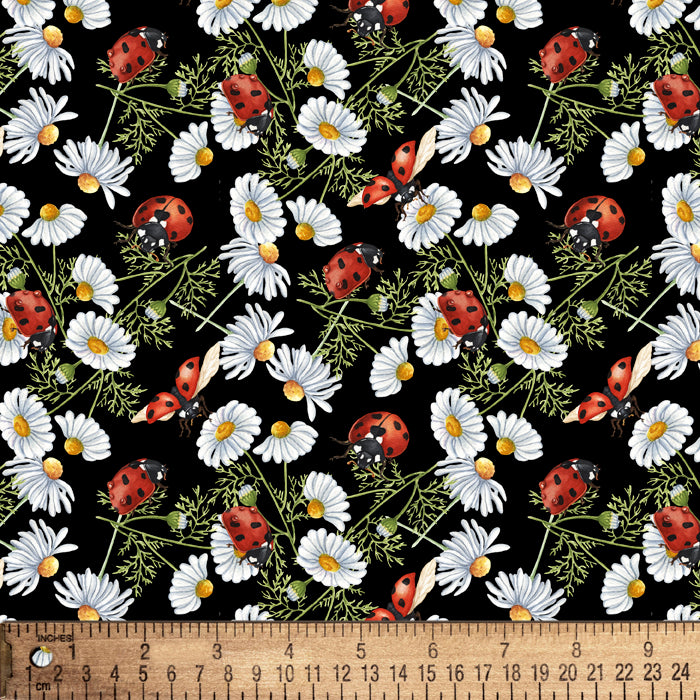 Ladybugs Daisies Cotton Fabric