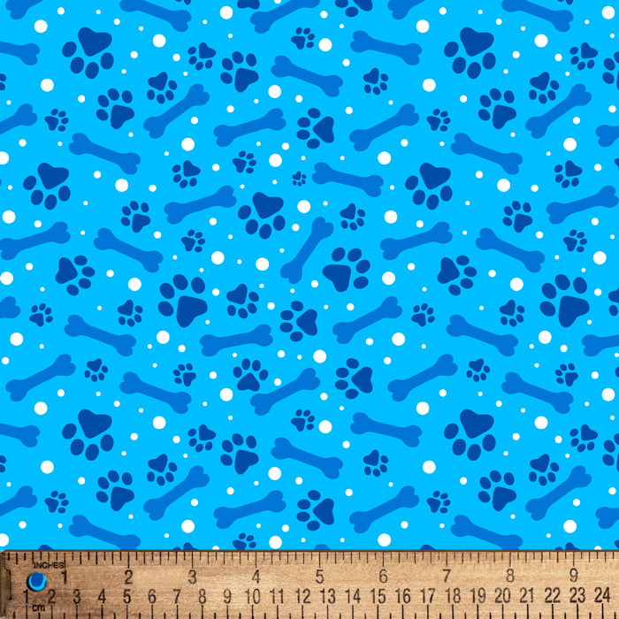 Pets Paw Prints and Dog Bones Blue Cotton Fabric