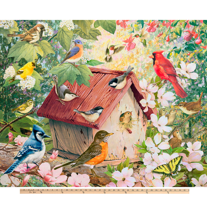 Birdhouse Digital Cotton Print Fabric Panel