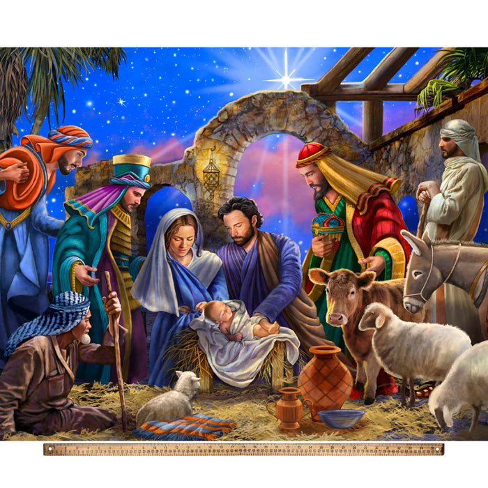 Christmas Nativity Colorful Digital Cotton Print Fabric Panel