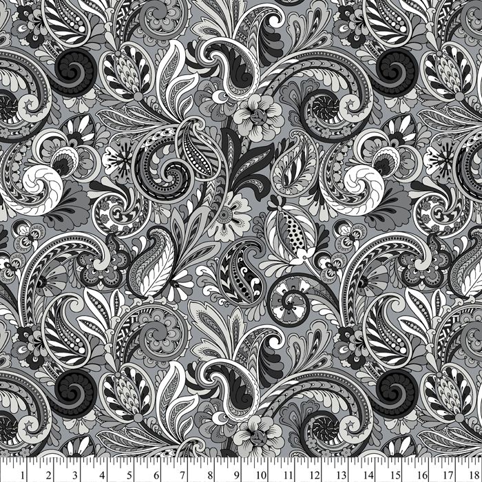 Paisley Floral Grays Cotton Fabric by The Yard