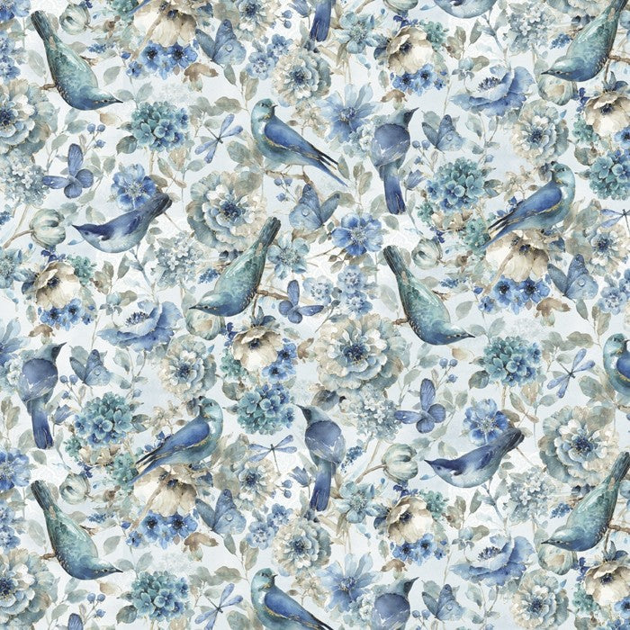 Birds, Butterflies, and Flowers Cotton Fabric, 1-yard PRECUTS