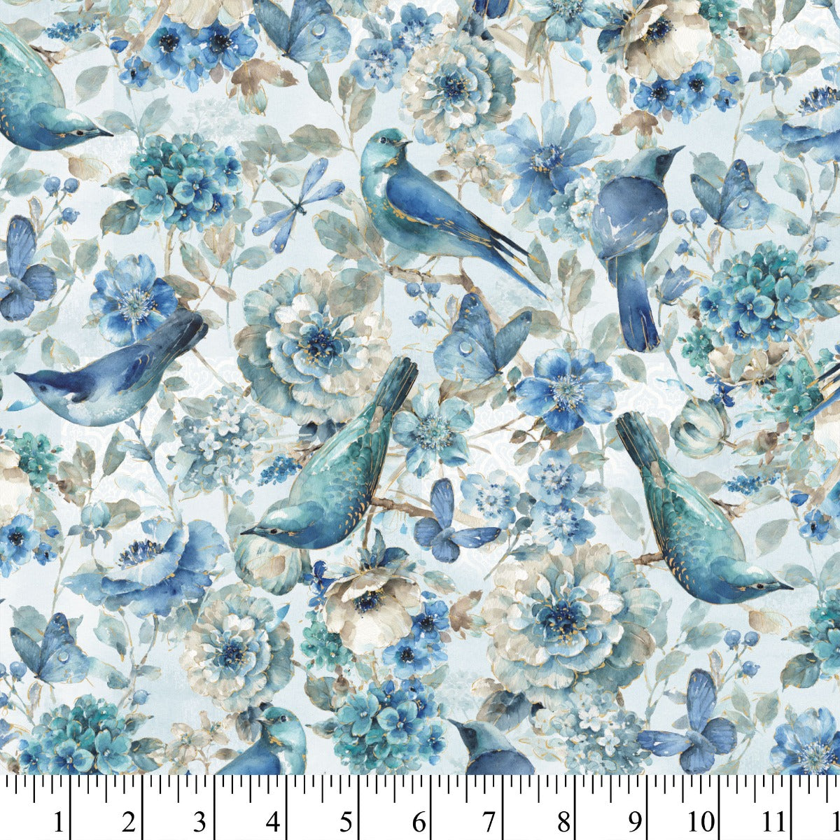 Birds, Butterflies, and Flowers Cotton Fabric, 1-yard PRECUTS