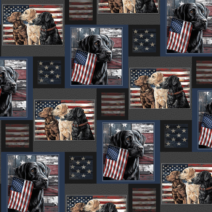 Dogs and American Flags Cotton Print Fabric