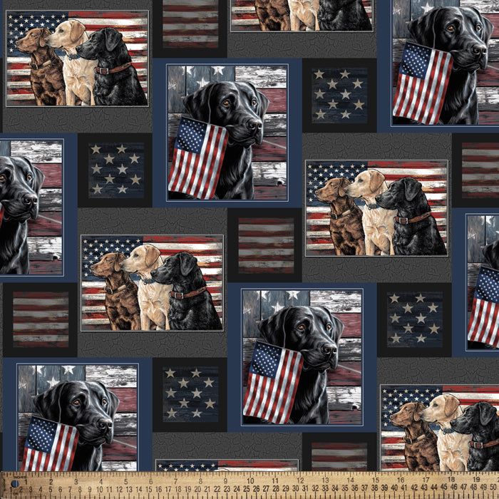 Dogs and American Flags Cotton Print Fabric