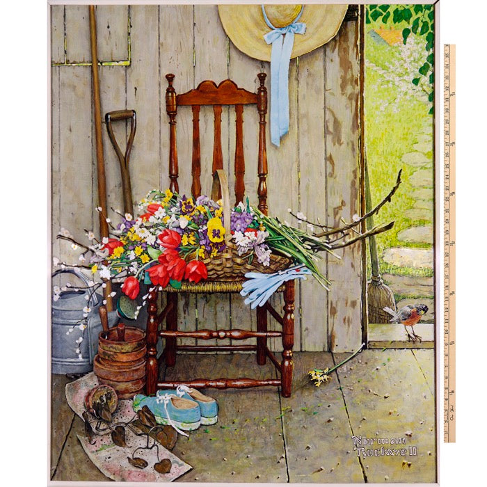 Flowers Gardening Norman Rockwell licensed by David Textiles Digital Cotton Print Fabric Panel