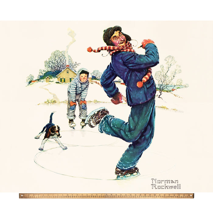 Winter Ice Skating Norman Rockwell Licensed by David Textiles Digital Print Cotton Fabric Panel