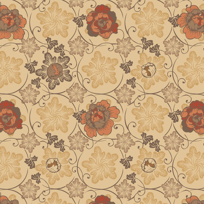 Earthy Floral Vines Cotton Fabric, 1-Yard PRECUTS