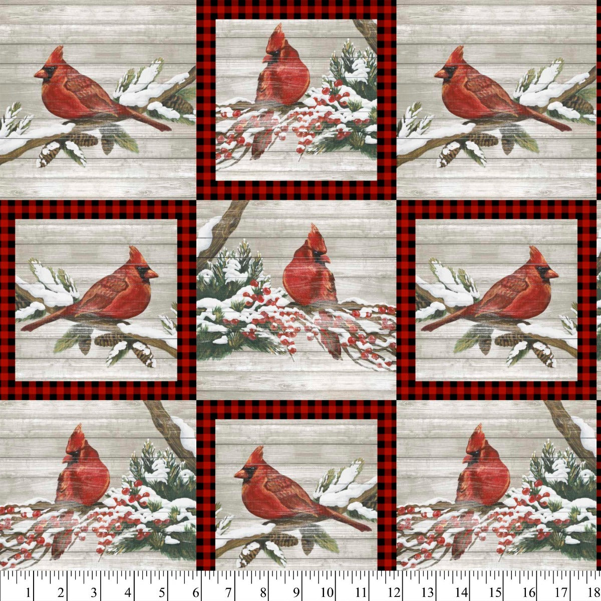 Winter Cardinal Patch Cotton Fabric, 1-YARD PRECUTS