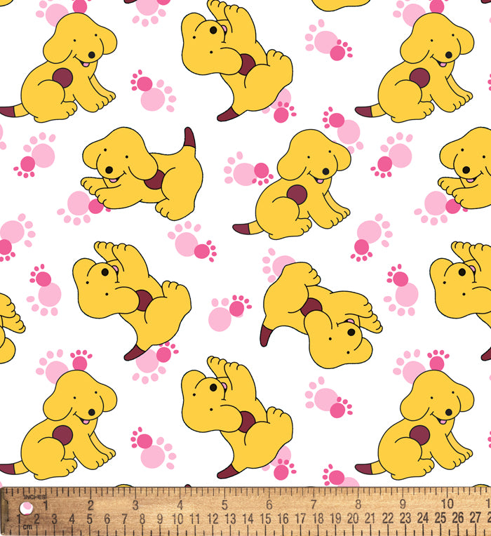 Spot the Dog Paw Prints Pink Licensed By David Textiles Flannel Fabric