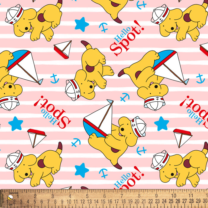 Spot the Dog Sailing Stripes Pink Licensed By David Textiles Flannel Fabric