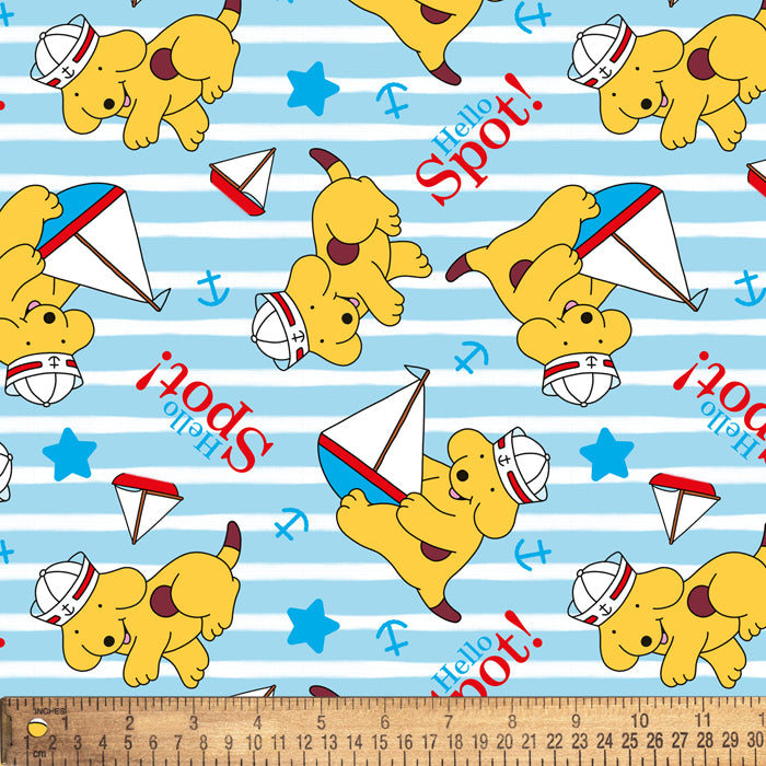 Spot the Dog Sailing Stripes Blue Licensed By David Textiles Flannel Fabric