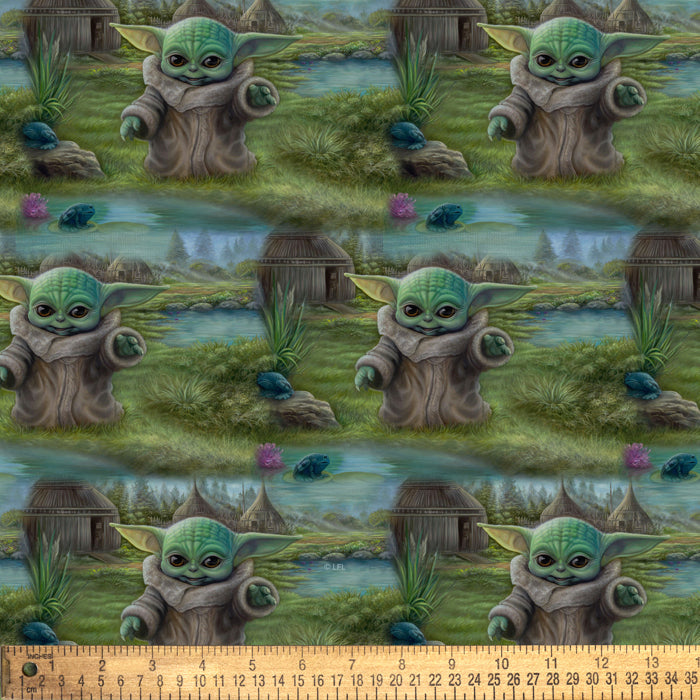 The Child Mandalorian Star Wars By Thomas Kinkade Licensed By David Textiles Digital Cotton Print Fabric