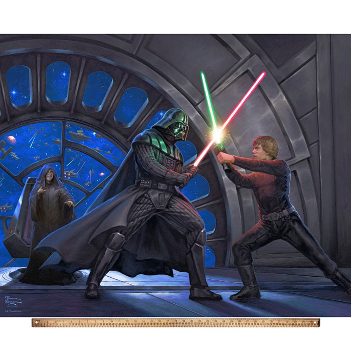 Darth Vader Luke Skywalker Lightsaber Battle Star Wars by Thomas Kinkade Licensed by David Textiles Digital Print Cotton Fabric Panel