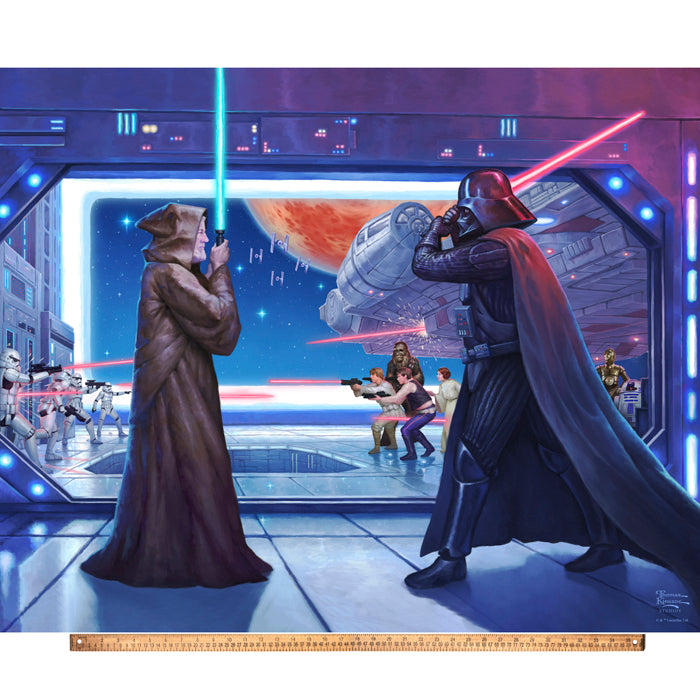 Darth Vader Obi Wan Duel Star Wars by Thomas Kinkade Licensed by David Textiles Digital Print Cotton Fabric Panel