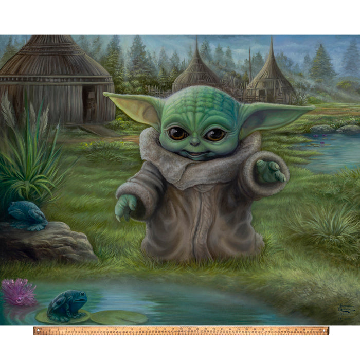 The Child Mandalorian Star Wars by Thomas Kinkade Licensed by David Textiles Digital Print Cotton Fabric Panel