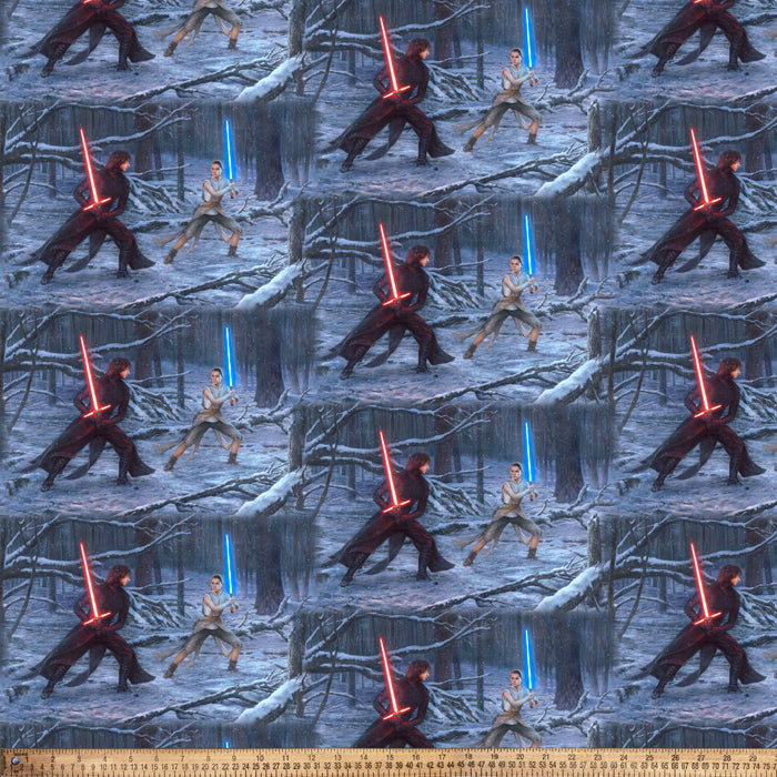 Rey Kylo Ren Lightsaber Duel Star Wars By Thomas Kinkade Licensed By David Textiles Digital Cotton Print Fabric