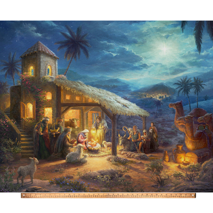 Christmas Nativity Thomas Kinkade Licensed by David Textiles Digital Print Cotton Fabric Panel