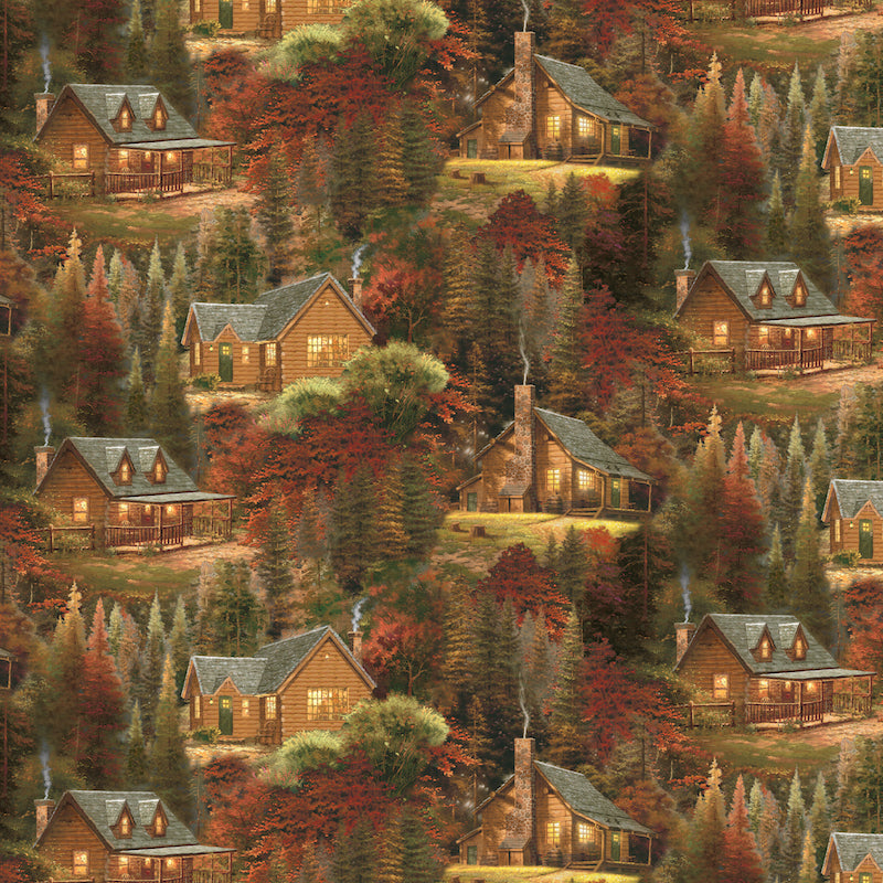 Autumn Cabins Cotton Fabric, 1 Yard Precut