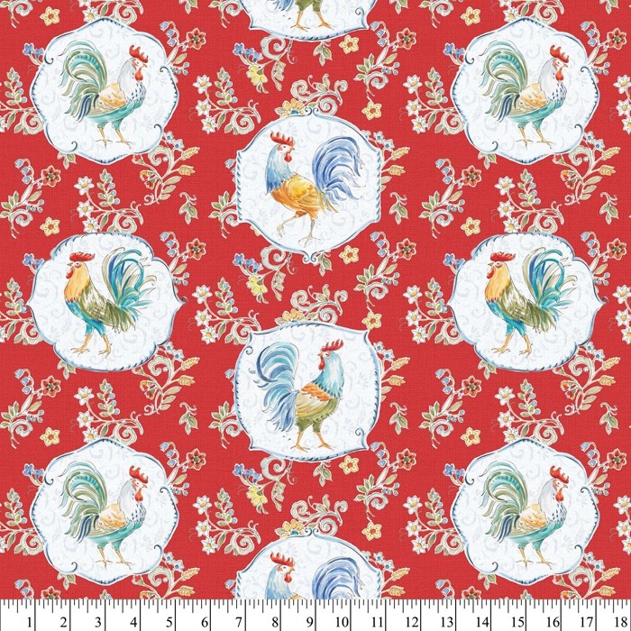 Rooster Ditsies Cotton Fabric, 1-Yard PRECUTS