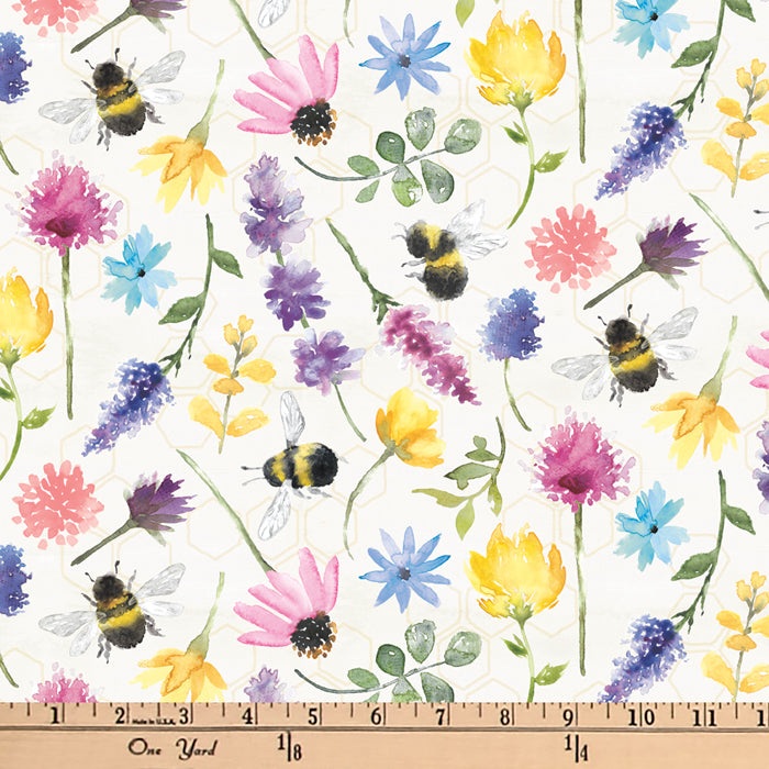Bees Flowers Cotton Fabric