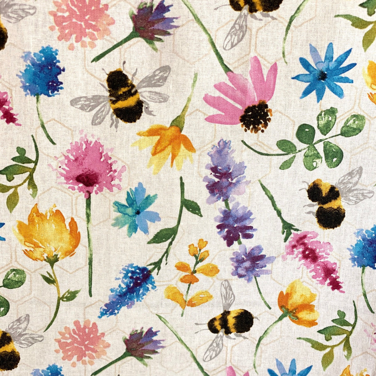 Bees Flowers Cotton Fabric