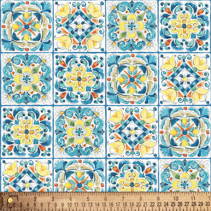 Mediterranean Tiles Cotton Fabric