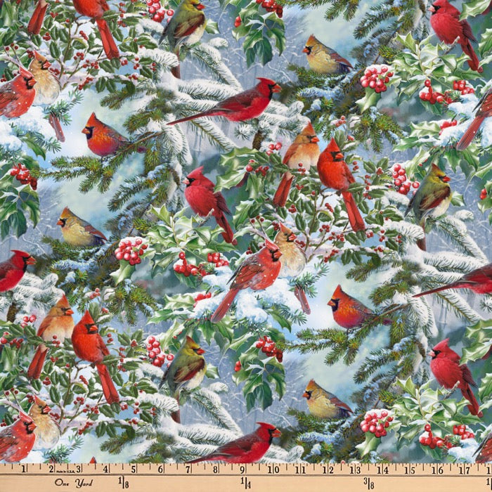 Wintertime Cardinals Digital Cotton Print Fabric