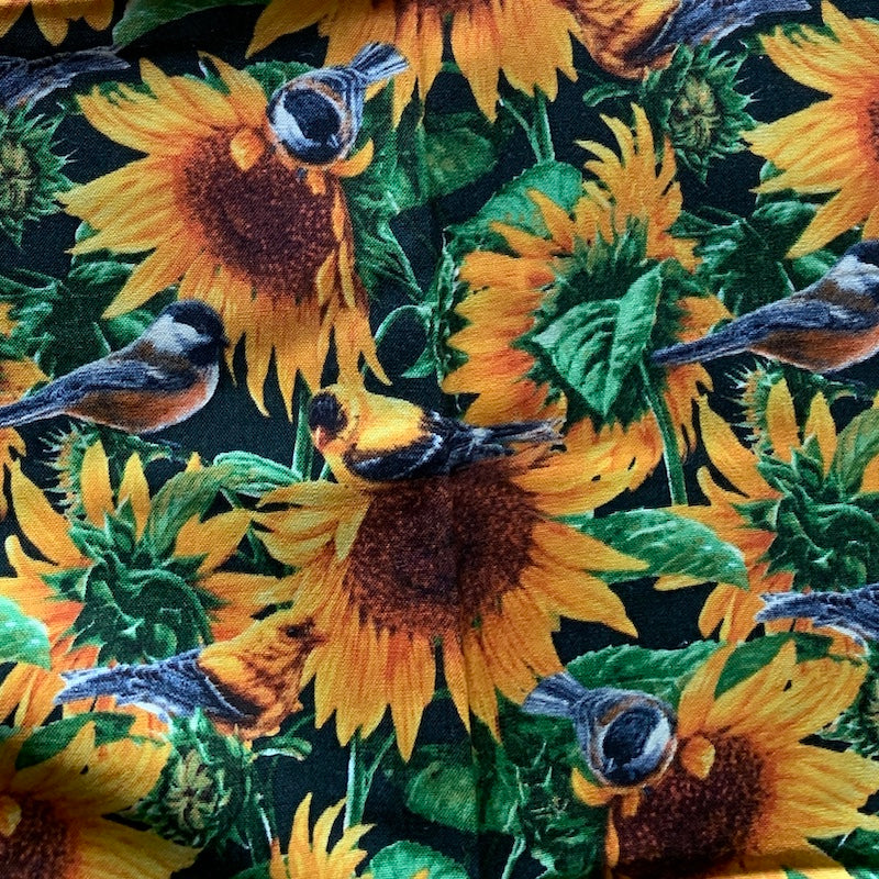 Sunflowers And Birds Cotton Fabric