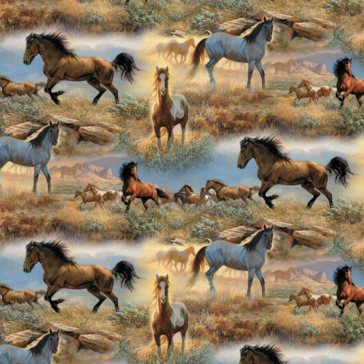 Horses on the Prairie Cotton Fabric