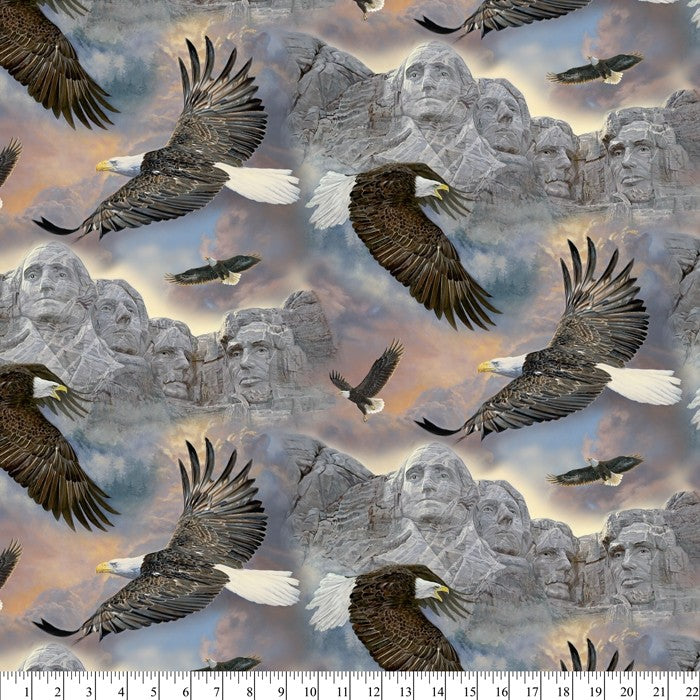 Mount Rushmore Eagles Digital Cotton Print Fabric