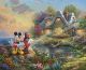 Minnie & Mickey Cottage Disney By Thomas Kinkade Digital Cotton Fabric Panel